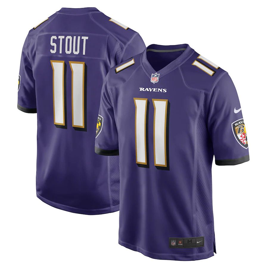 Men Baltimore Ravens 11 Jordan Stout Nike Purple Player Game NFL Jersey